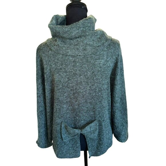 Natural Story Wool Gray Cowl Neck Poncho Sweater With Bow Organic Sustainable M - Picture 2 of 8